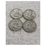 4-FRANKLIN HALVES 90% SILVER