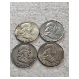 4-FRANKLIN HALVES 90% SILVER