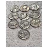 10-WASHINGTON QUARTERS 90% SILVER