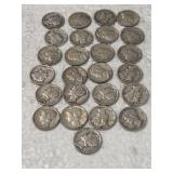 25-MERCURY DIMES 90% SILVER