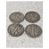 4-WALKING LIBERTY HALVES 90% SILVER