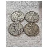 4-WALKING LIBERTY HALVES 90% SILVER