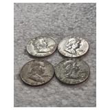 4-FRANKLIN HALVES 90% SILVER