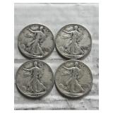 4-WALKING LIBERTY HALVES 90% SILVER