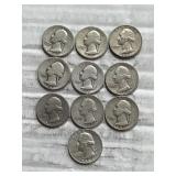 10-WASHINGTON QUARTERS 90% SILVER