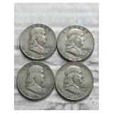 4-FRANKLIN HALVES 90% SILVER