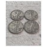 4-WALKING LIBERTY HALVES 90% SILVER