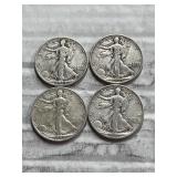 4-WALKING LIBERTY HALVES 90% SILVER