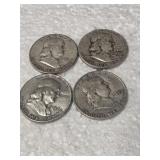 4-FRANKLIN HALVES 90% SILVER