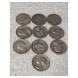 10-WASHINGTON QUARTERS 90% SILVER