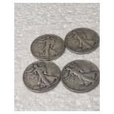 4-WALKING LIBERTY HALVES 90% SILVER