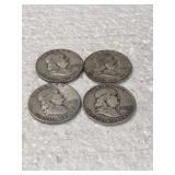 4-FRANKLIN HALVES 90% SILVER
