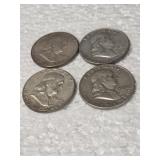 4-FRANKLIN HALVES 90% SILVER
