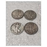 4- WALKING LIBERTY HALVES 90% SILVER
