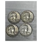 4-FRANKLIN HALVES 90% SILVER
