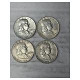 4 FRANKLIN HALVES 90% SILVER
