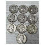 10-WASHINGTON QUARTERS 90% SILVER
