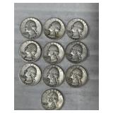 10 wASHINGTON QUARTERS 90% SILVER