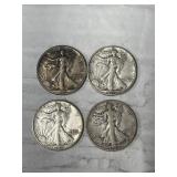 4-WALKING LIBERTY HALVES 90% SILVER