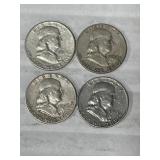 4-FRANKLIN HALVES 90% SILVER