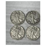 4-WALKING LIBERTY HALVES 90% SILVER