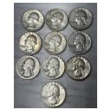 10-WASHINGTON QUARTERS 90% SILVER