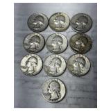 10-WASHINGTON QUARTERS 90% SILVER