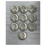 10-WASHINGTON QUARTERS 90% SILVER