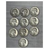 10-WASHINGTON QUARTERS 90% SILVER