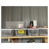 5 SMALL TOTES WITH SCREWS NAILS HARDWARE