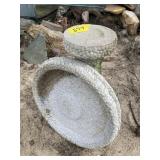 CEMENT BIRD BATH BOWL HAS SMALL CRACK
