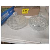 3 GLASS DISHES W/LIDS, 1 BUTTER DISH