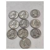 10 Silver Washington Quarters