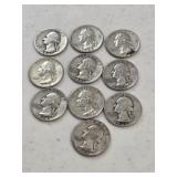 10 Silver Washington Quarters