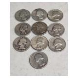 10 Silver Washington Quarters