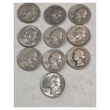 10 Silver Washington Quarters