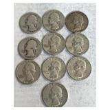 10 Silver Washington Quarters