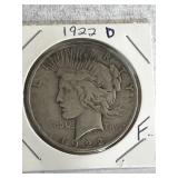1 1922-D Peace Silver Dollar F