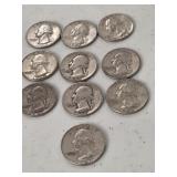 10 Silver Washington Quarters