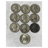10 Silver Washington Quarters
