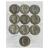 10 Silver Washington Quarters