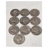 10 Silver Washington Quarters