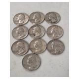 10 Silver Washington Quarters
