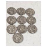10 Silver Washington Quarters