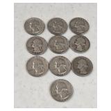 10 Silver Washington Quarters