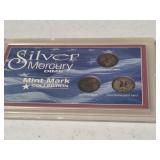 3 Silver Mercury Dimes Mint Mark Set