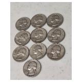 10 Silver Washington Quarters