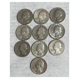 10 Silver Washington Quarters