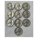 10 Silver Washington Quarters