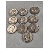 10 Silver Washington Quarters